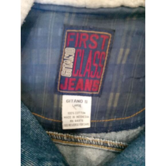 Vintage Hooded Jean Vest By Gitano First Class Jeans Sz Large L Blue Jean Jacket - Picture 4 of 5